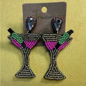 NWT Beaded Martini Drink Statement Earrings